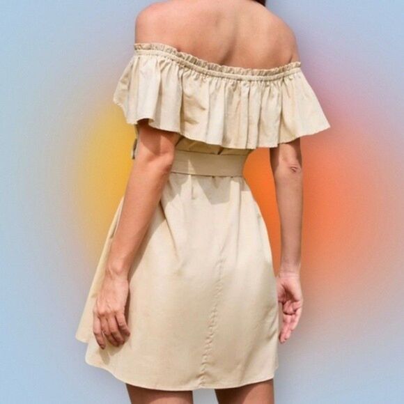 NWT Marlene Ruffle Off Shoulder Tie Waist Mini Dress - Size. L Cupshe - Picture 2 of 7
